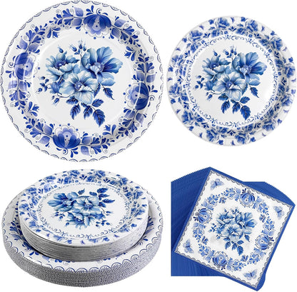 Blue and White Chinoiserie Plates and Napkins for 25