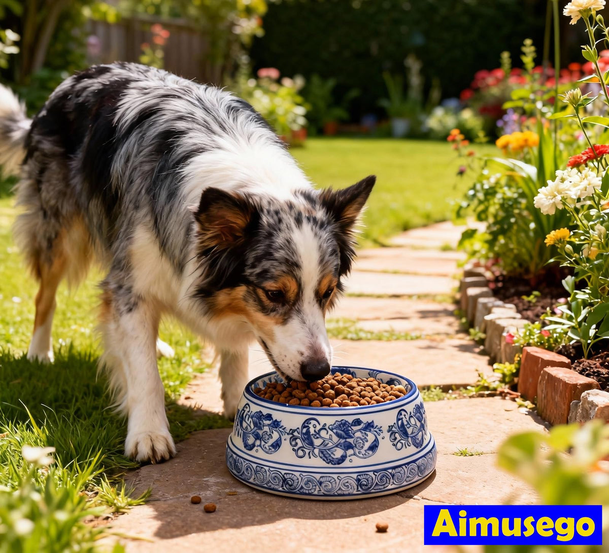 Hand-Painted Blue and White Ceramic Pet Bowl