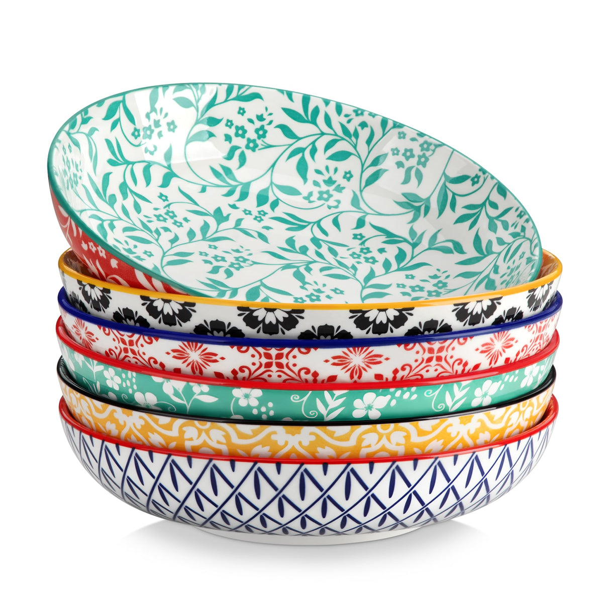 Blue and White Floral Pasta Bowls, Set of 6