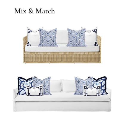 Navy Greek Key Outdoor Lumbar Pillow Cover, 12x20