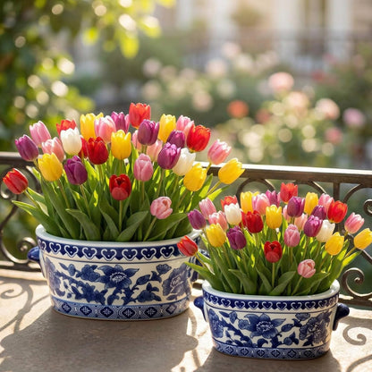 Blue and White Oval Chinoiserie Planters, Set of 2