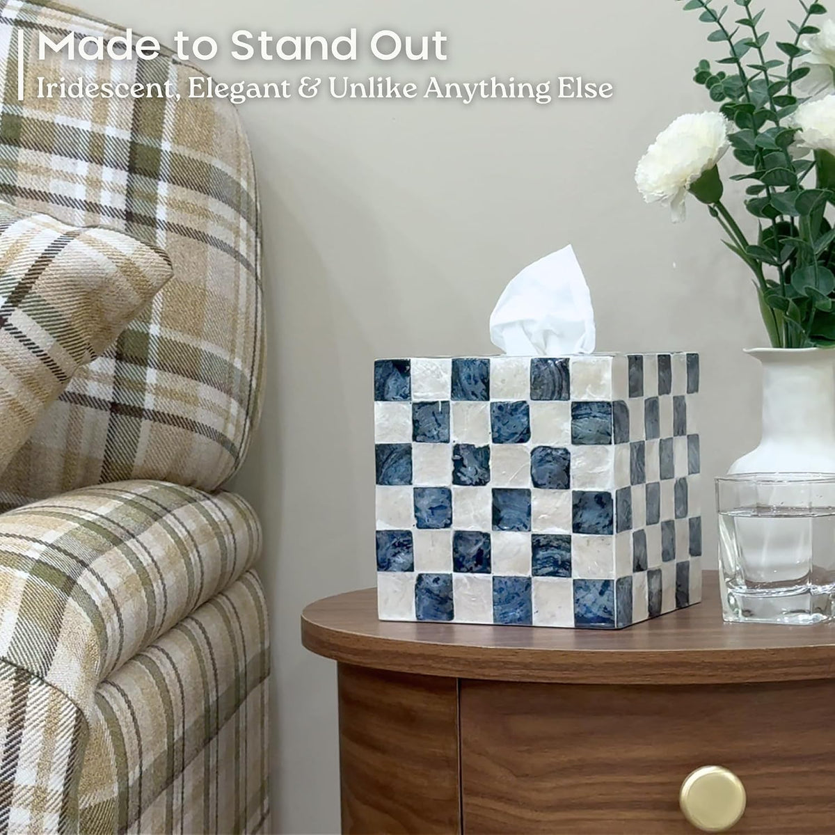 Navy Capiz Square Tissue Box Cover