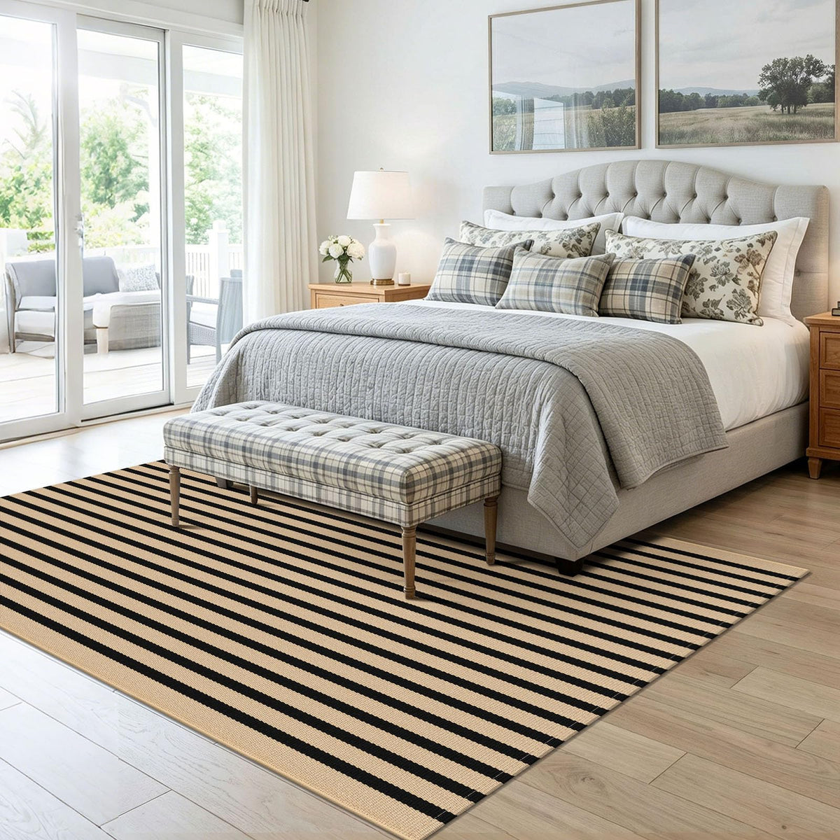 Navy and White Striped Cotton Rug, 28x43