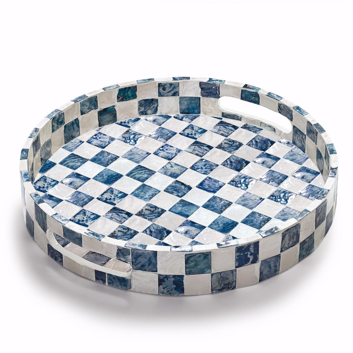 Capiz Shell Decorative Serving Tray, Navy Blue