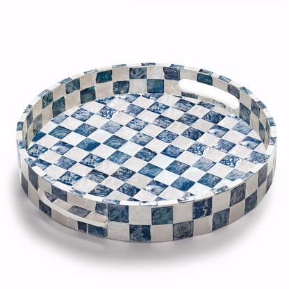 Capiz Shell Decorative Serving Tray, Navy Blue