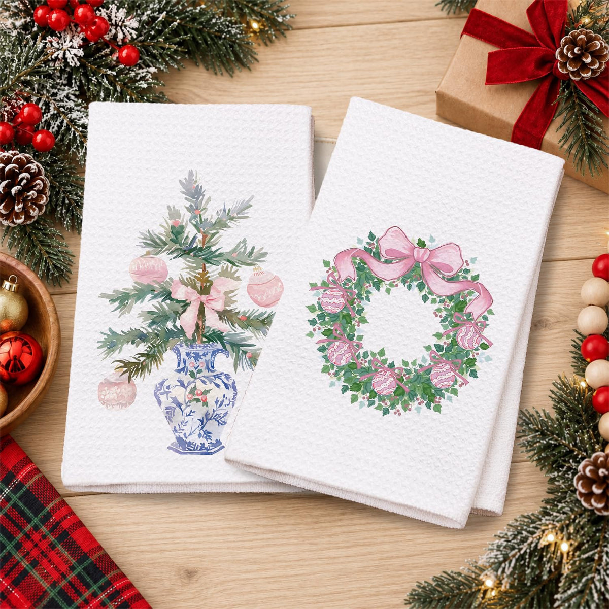 Chinoiserie Christmas Kitchen Hand Towels, 16x24 Inch