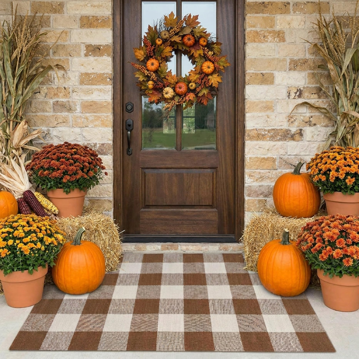 Blue Buffalo Plaid Outdoor Rug, 27.5x43