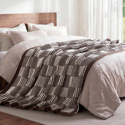Checkered Knit Throw Blanket, Blue, 50 x 60 Inch