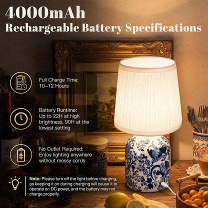 Blue and White Ceramic Cordless Lamps, Set of 2