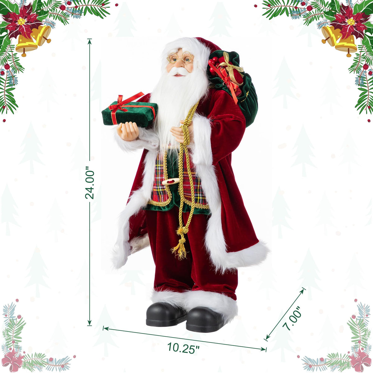 Blue Velvet Santa Figurine, 18 Inch