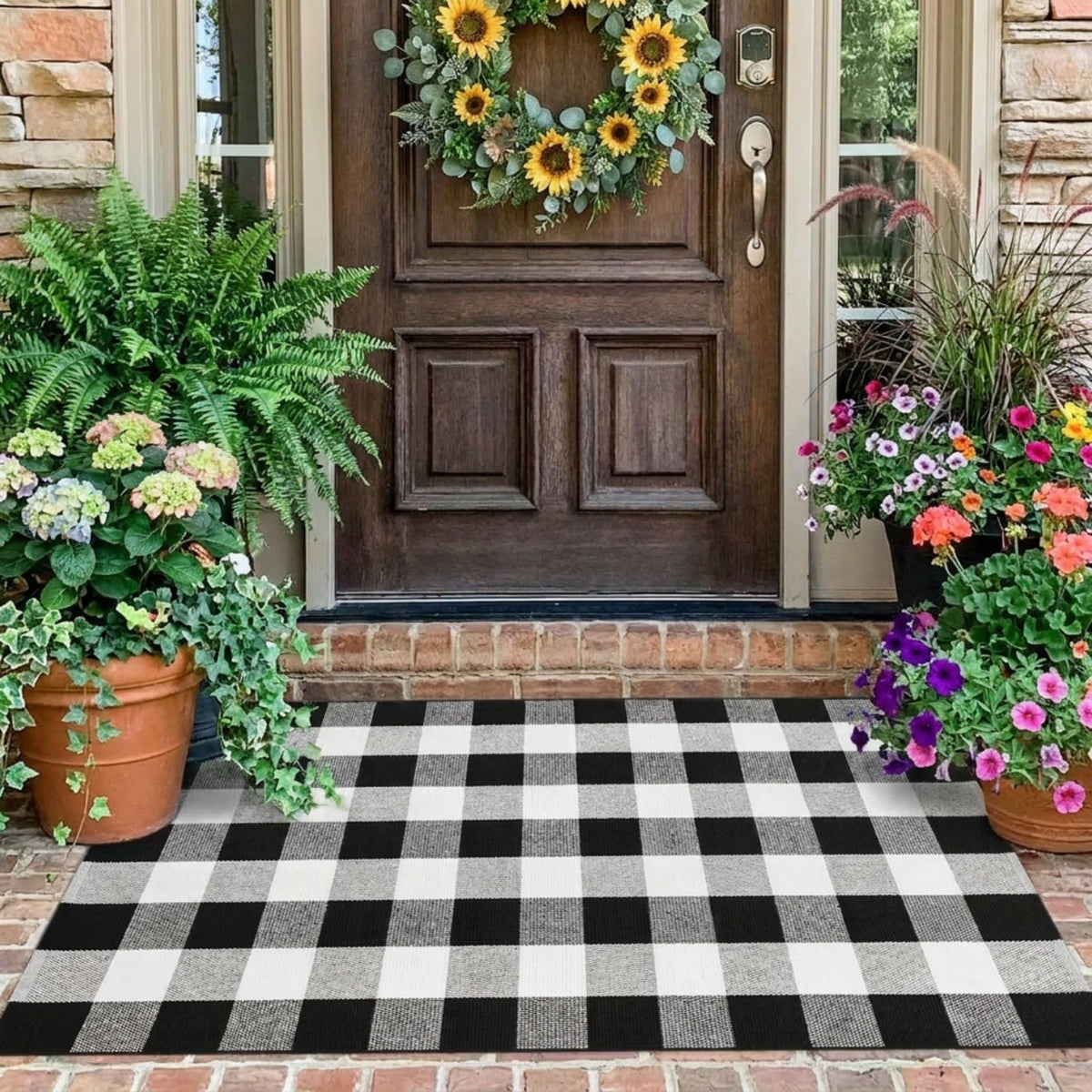 Blue Buffalo Plaid Outdoor Rug, 27.5x43
