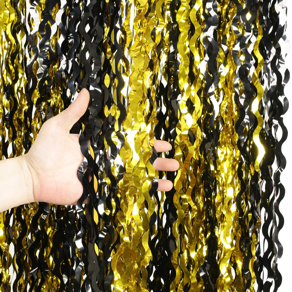 Navy Blue Foil Fringe Curtains, 4 Pack
