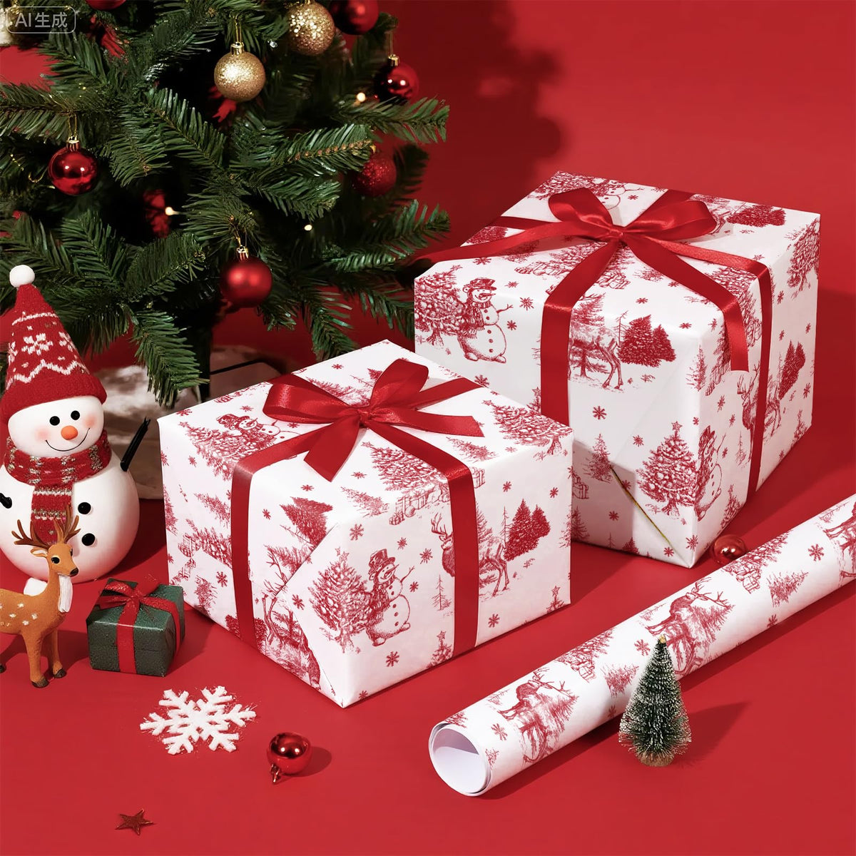 Blue Toile Christmas Wrapping Paper