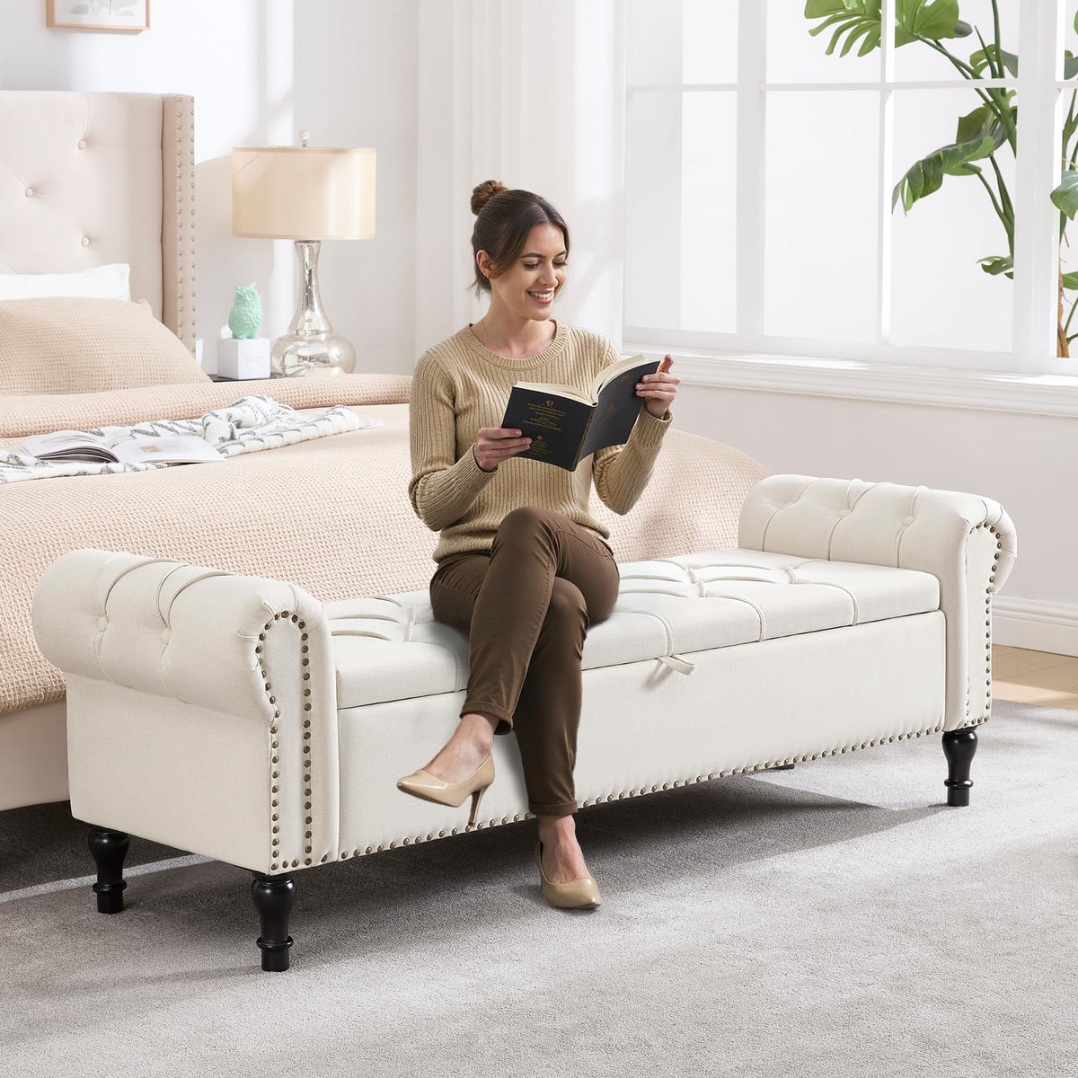 Navy Velvet Tufted Storage Bench
