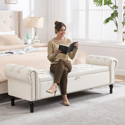 Navy Velvet Tufted Storage Bench