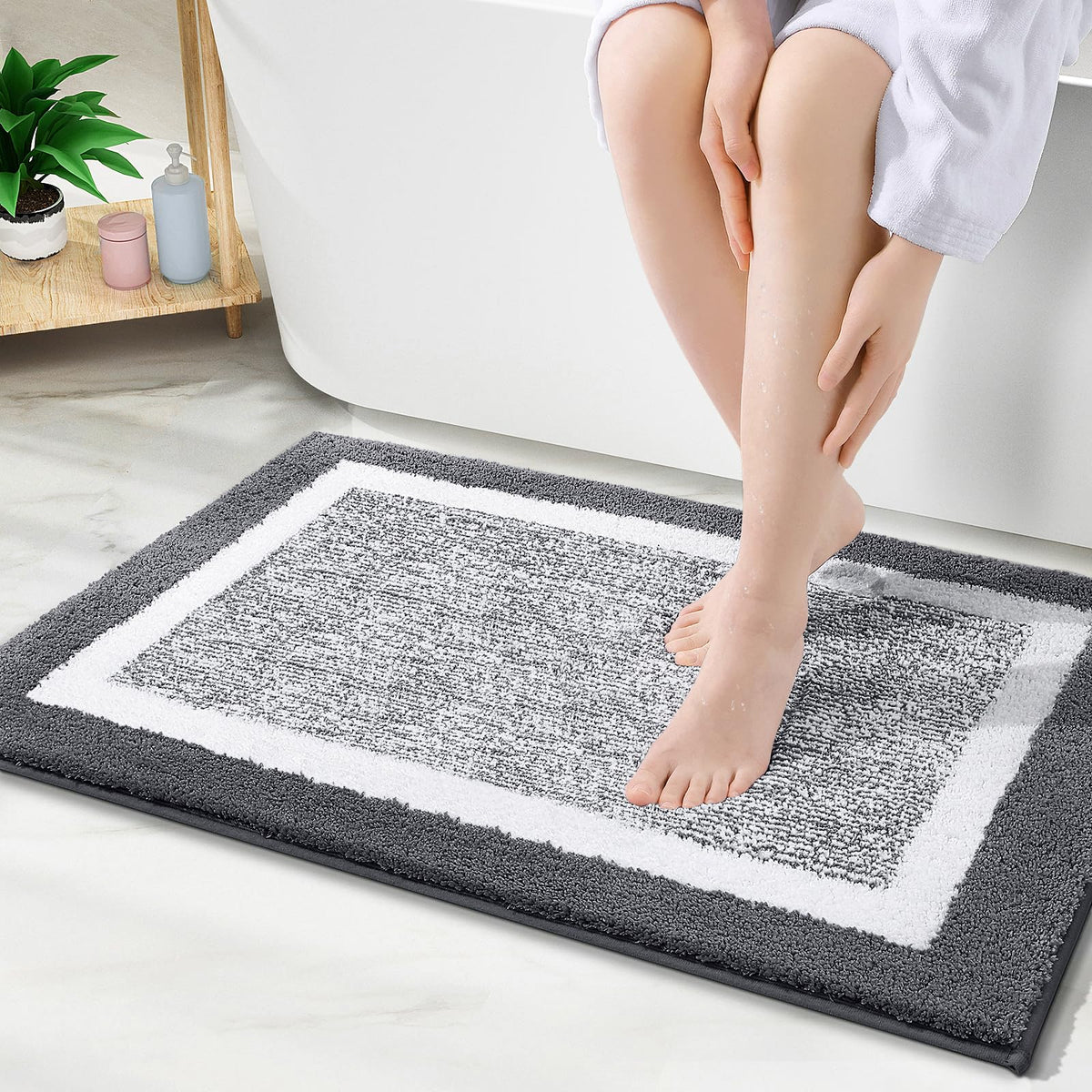 Navy and White Microfiber Bath Rug, 36 x 24