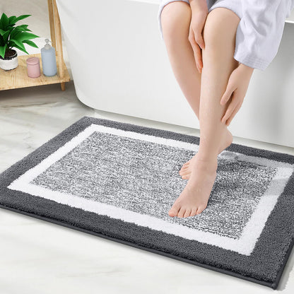 Navy and White Microfiber Bath Rug, 36 x 24