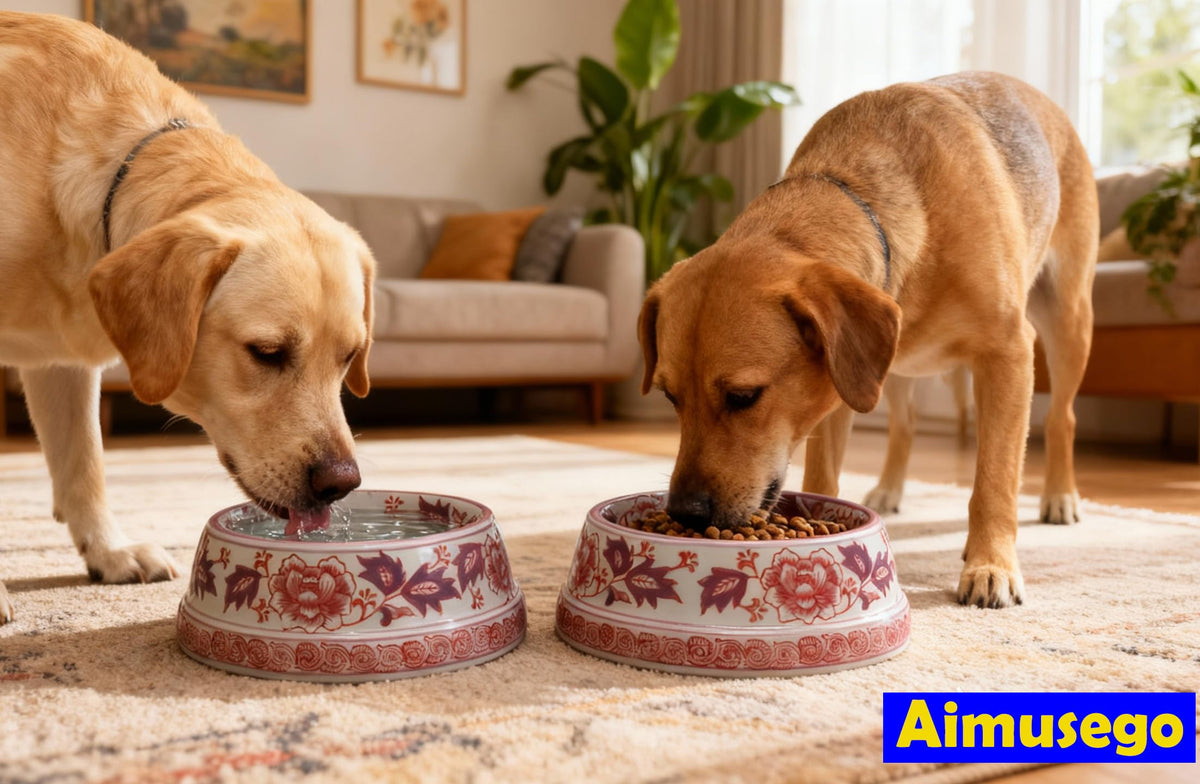 Hand-Painted Blue and White Ceramic Pet Bowl