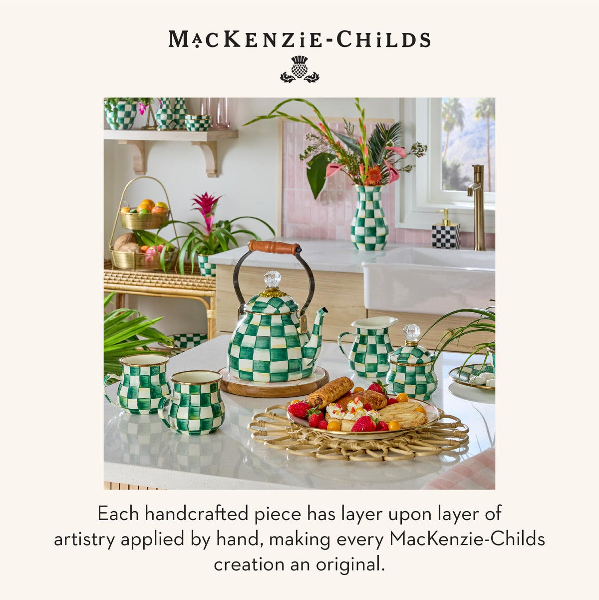 MacKenzie-Childs Enamel Tea Kettle, Royal Check