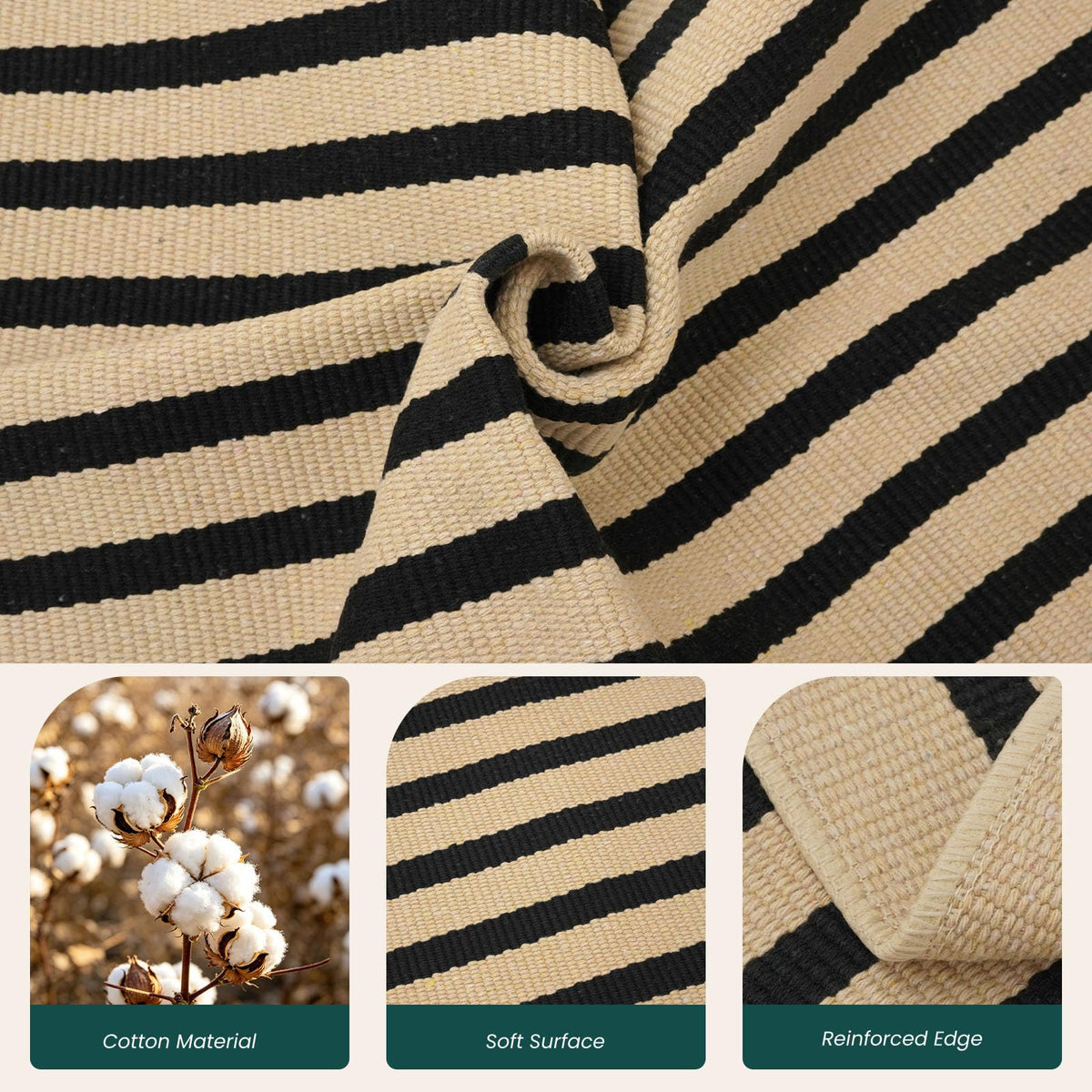 Navy and White Striped Cotton Rug, 28x43