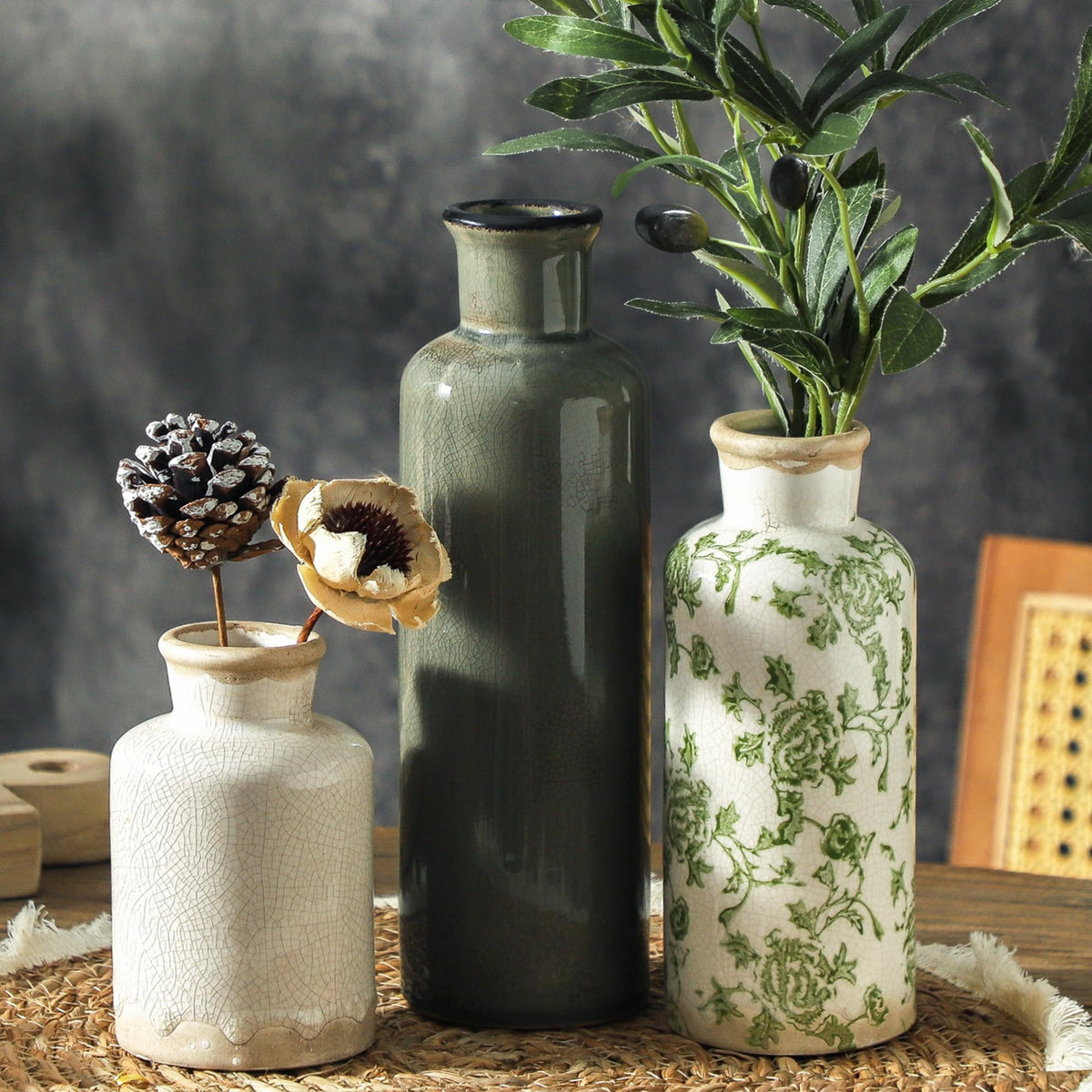 Vintage Blue and White Ceramic Vases, Set of 3