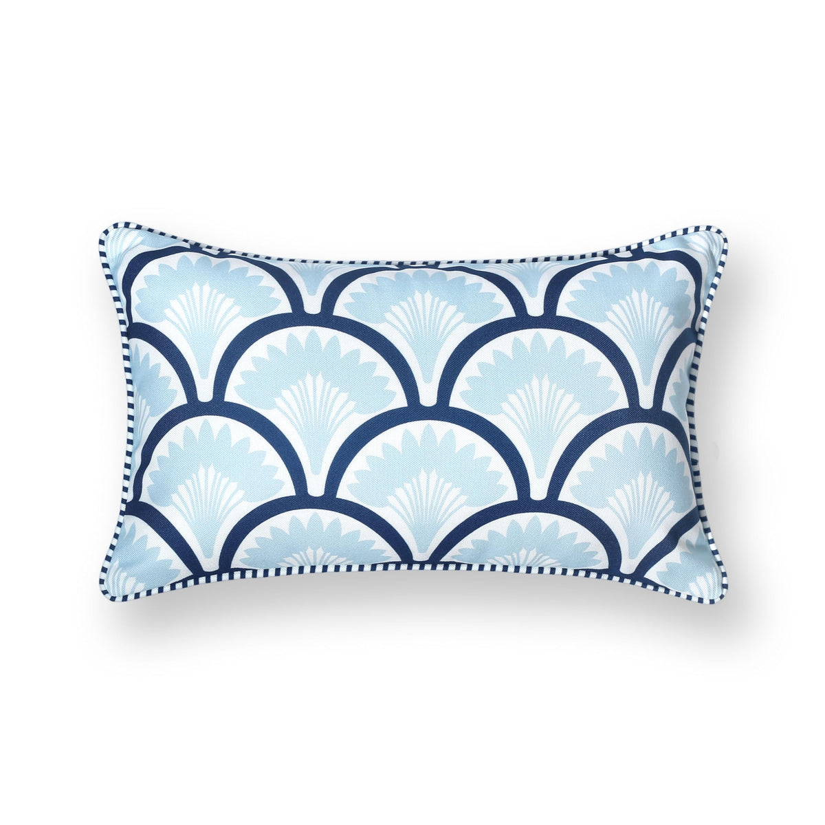 Navy Greek Key Outdoor Lumbar Pillow Cover, 12x20