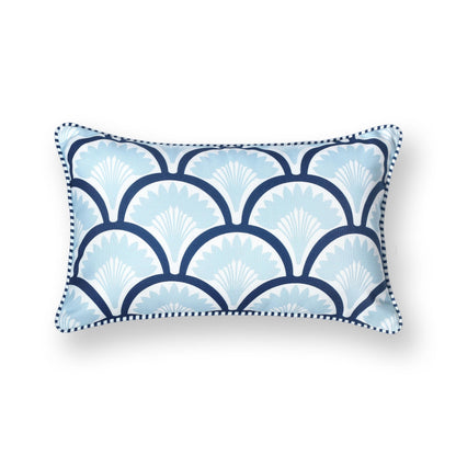 Navy Greek Key Outdoor Lumbar Pillow Cover, 12x20
