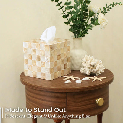 Navy Capiz Square Tissue Box Cover