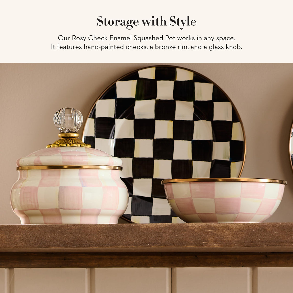 MacKenzie-Childs Enamel Squashed Pot, Royal Check