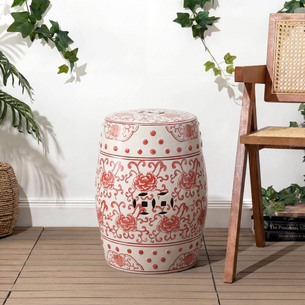 Jonathan Y Lotus Chinoiserie Garden Stool, 17.75"
