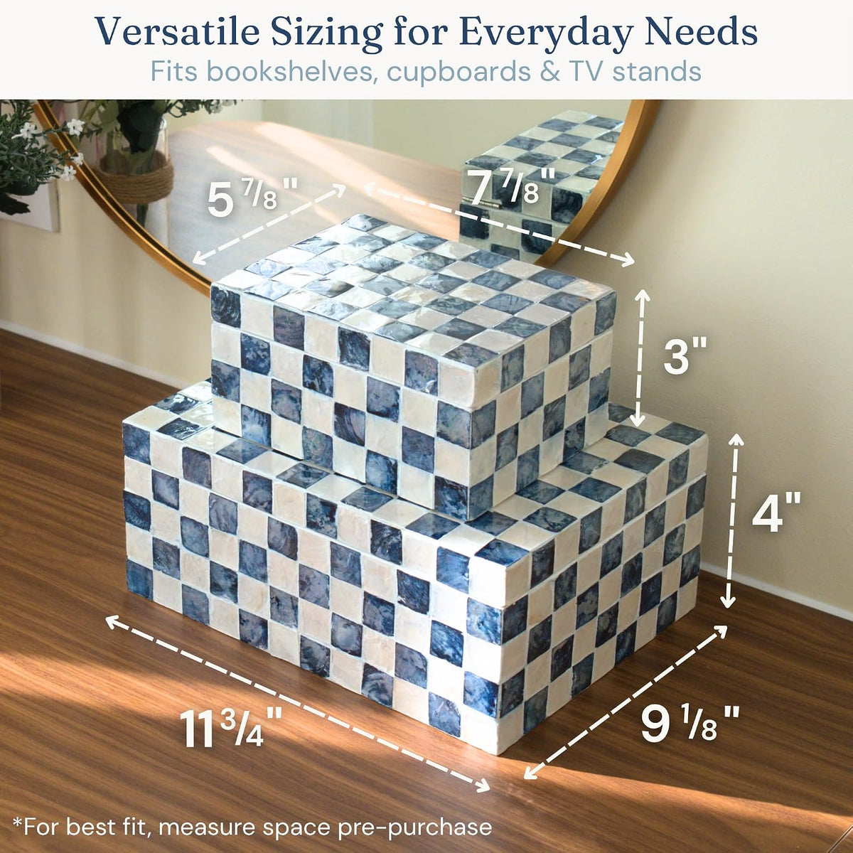 Navy Capiz Shell Storage Boxes, Set of 2