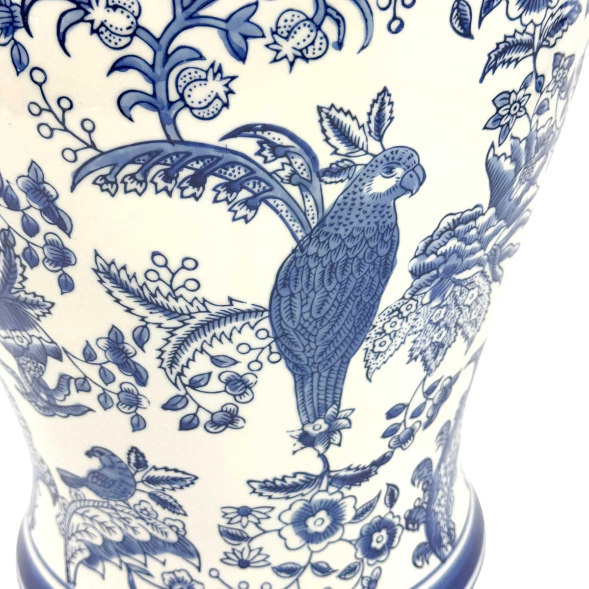 Large 25 Inch Blue and White Chinoiserie Temple Jar