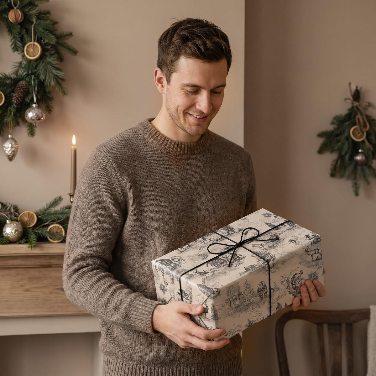 Blue Toile Christmas Wrapping Paper