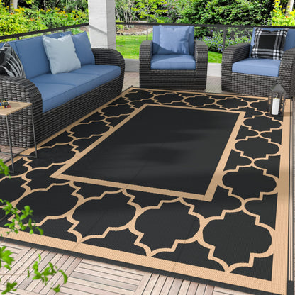 Blue and White Reversible Outdoor Rug, 5x8