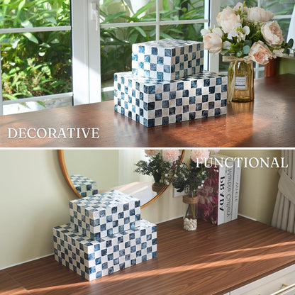 Navy Capiz Shell Storage Boxes, Set of 2