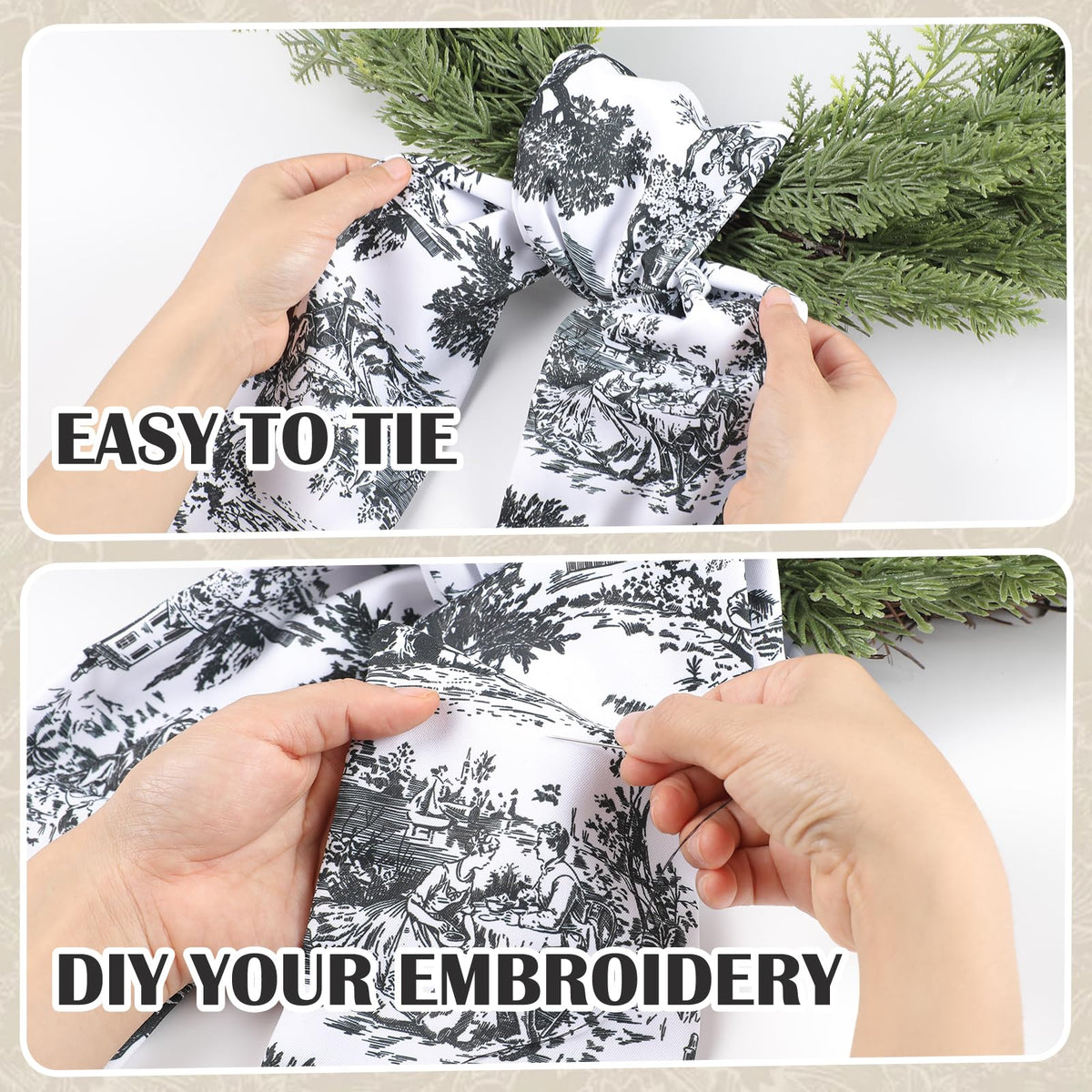 Blue French Toile Wreath Sash, Set of 2
