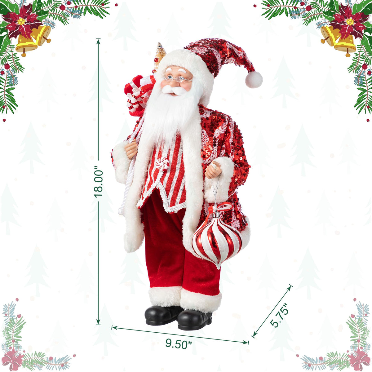 Blue Velvet Santa Figurine, 18 Inch