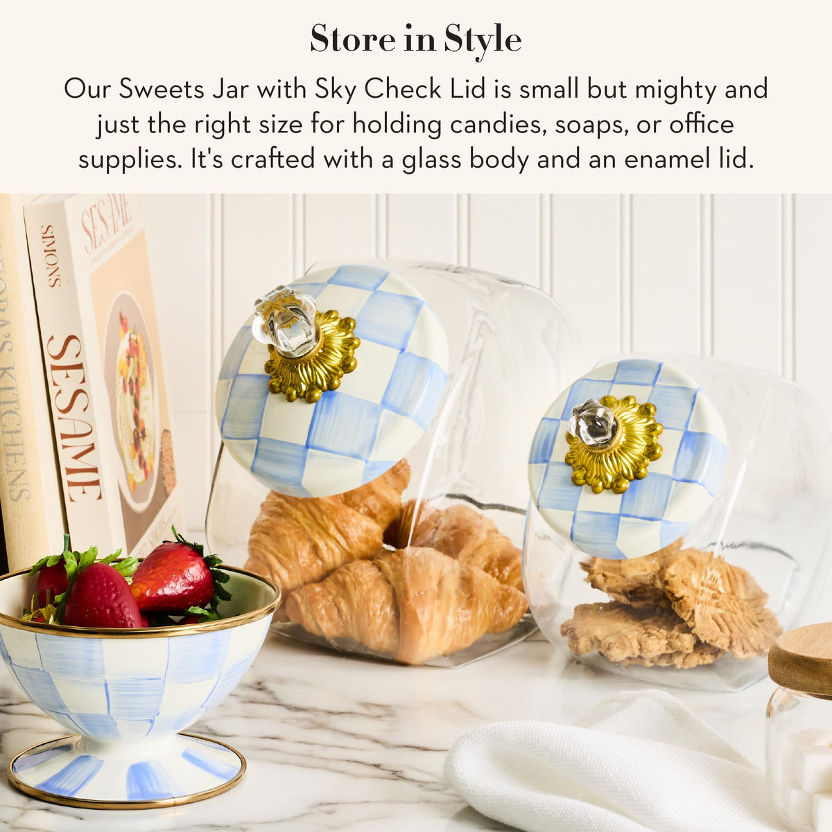 MacKenzie-Childs Glass Sweets Jar, Royal Check