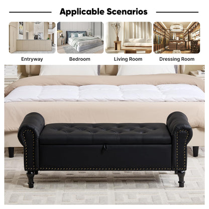Navy Velvet Tufted Storage Bench