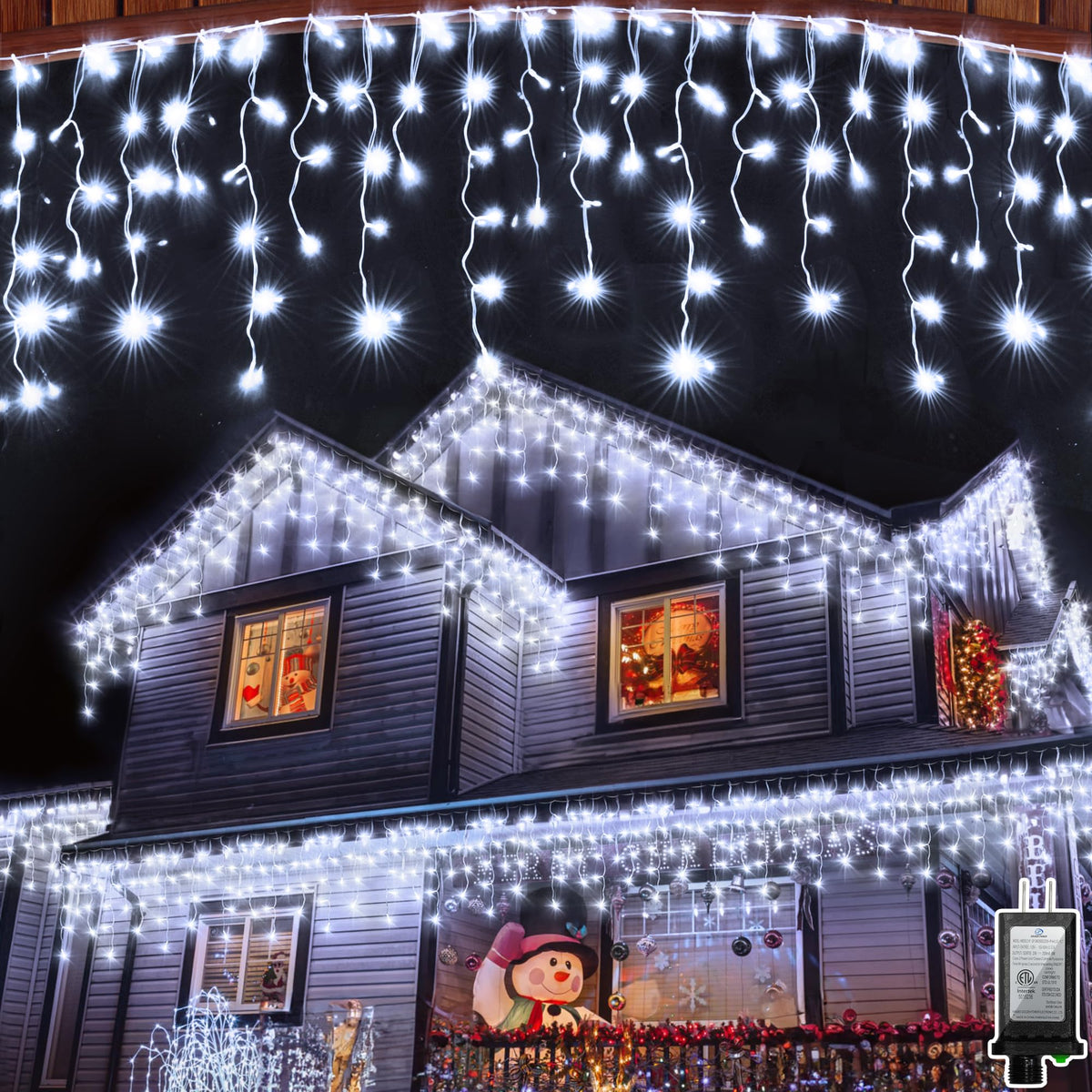 Blue and Cool White Icicle Lights, 164 ft