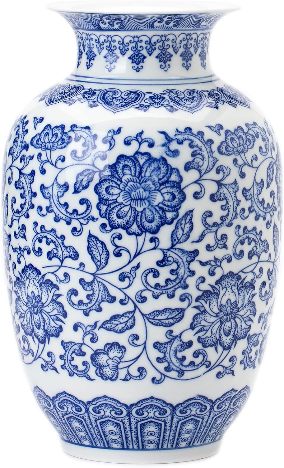 GaLouRo Blue and White Ginger Jar Vase, 9 to 10 Inch