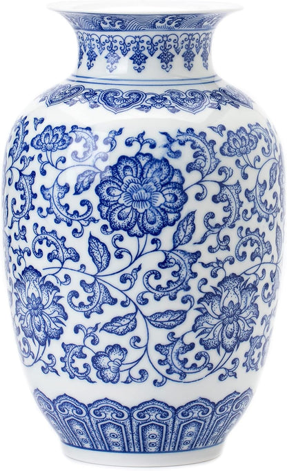 GaLouRo Blue and White Ginger Jar Vase, 9 to 10 Inch