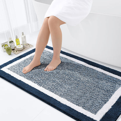 Navy and White Microfiber Bath Rug, 36 x 24
