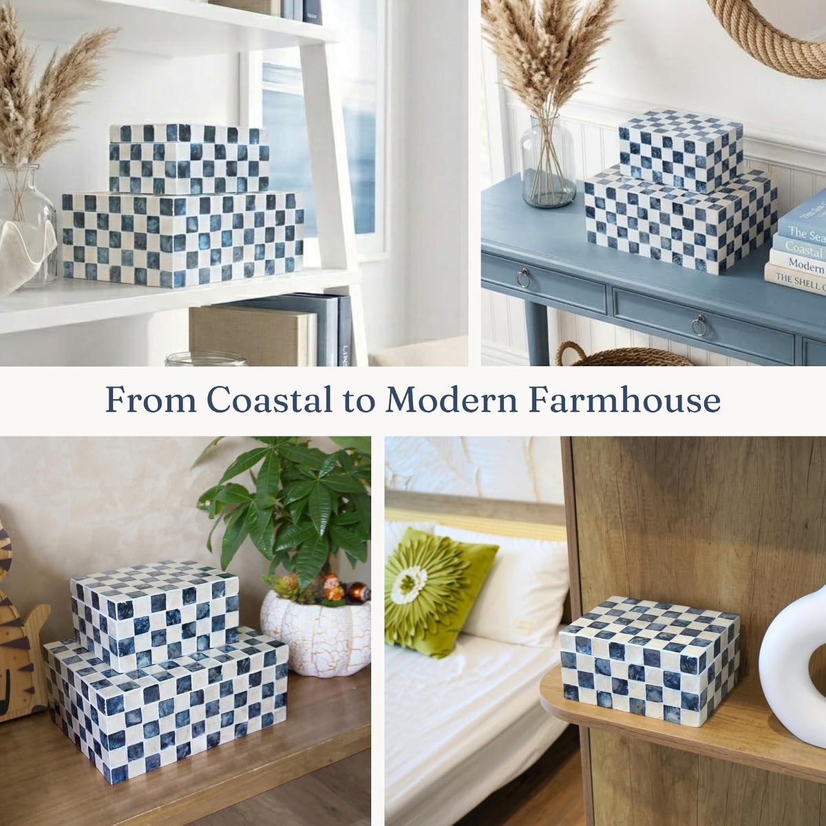 Navy Capiz Shell Storage Boxes, Set of 2