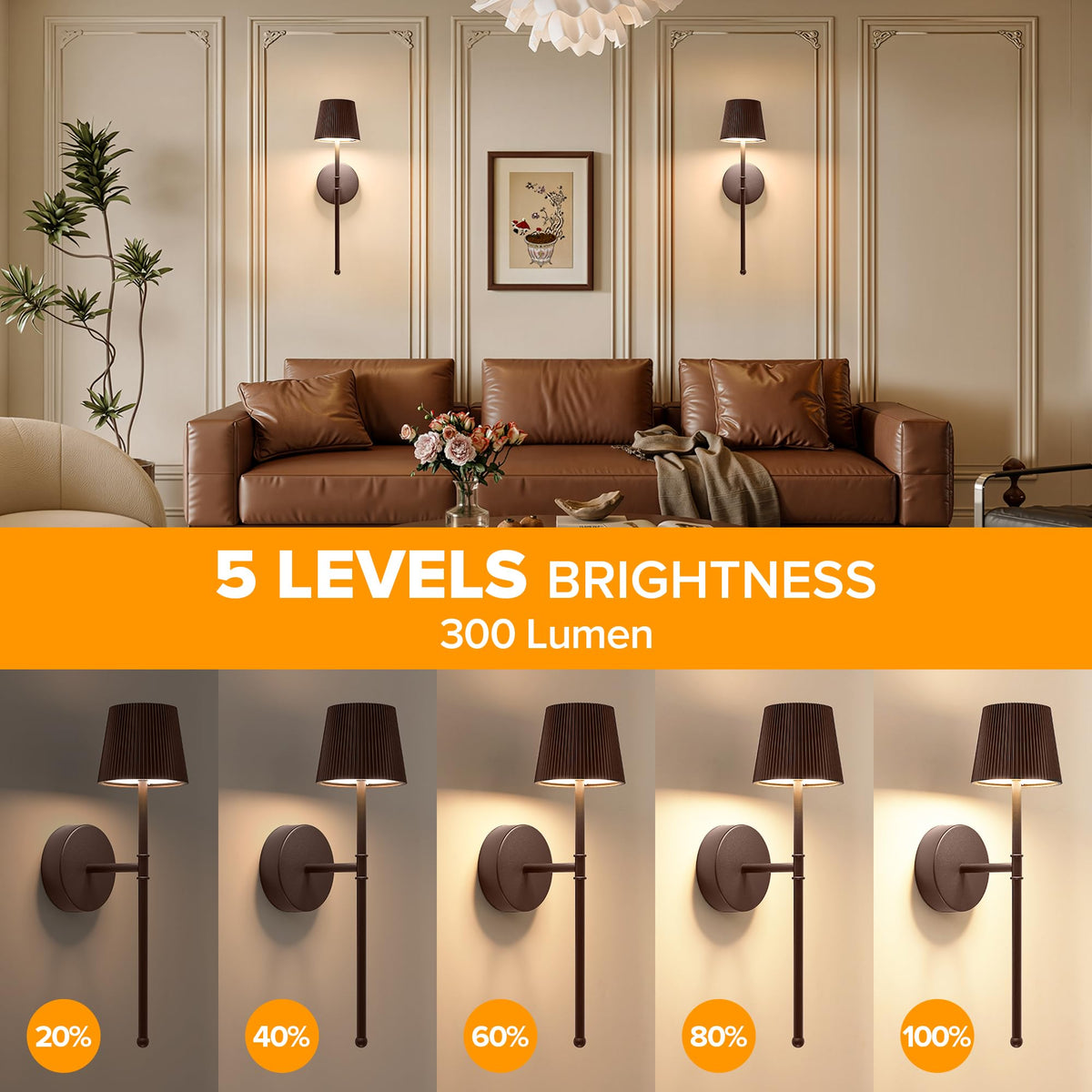 Blue Cordless Rechargeable Wall Sconces, Set of 2