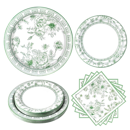 Blue and White Floral Paper Plates and Napkins, Serves 20