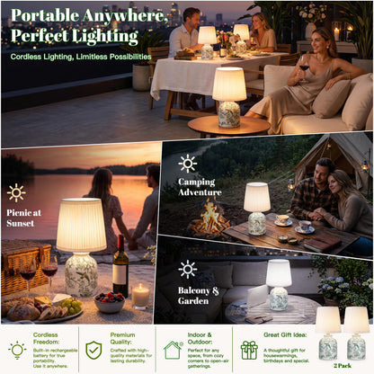 Blue and White Ceramic Cordless Lamps, Set of 2