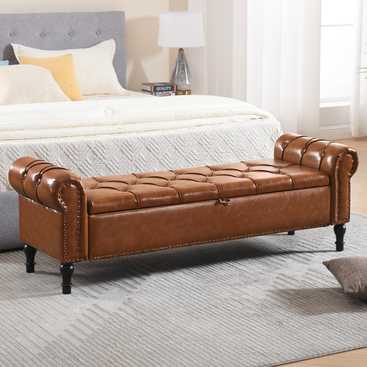 Navy Velvet Tufted Storage Bench