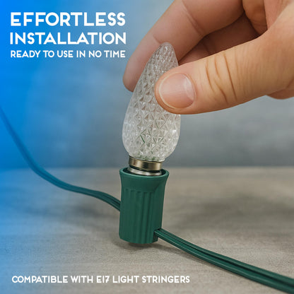 Blue C9 Faceted LED Christmas Bulbs, Set of 25