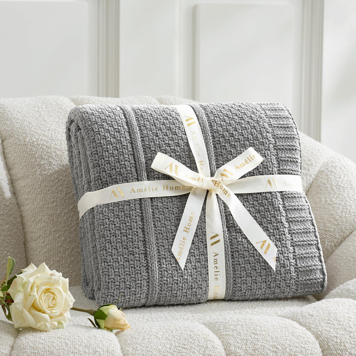 Checkered Knit Throw Blanket, Blue, 50 x 60 Inch